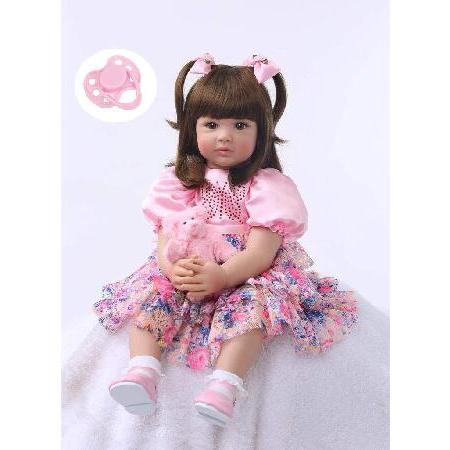 iCradle Cute 24inch 60CM Reborn Baby Doll Long Hair Girl Doll Soft