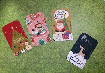 聖誕小卡 禮物四件套組-洛可可草莓手創明信片耶誕卡片 交換禮物