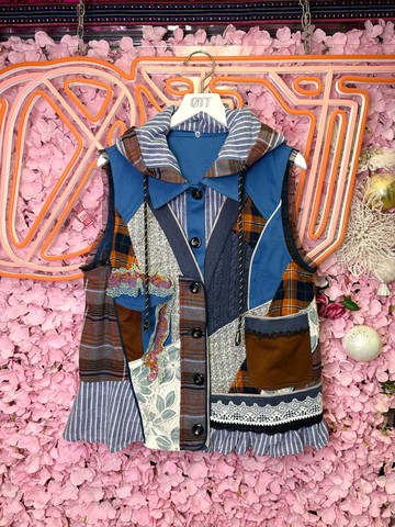 OTT獨一無二•Unique日系可拆帽假兩件撞色tweed毛衣牛仔外套