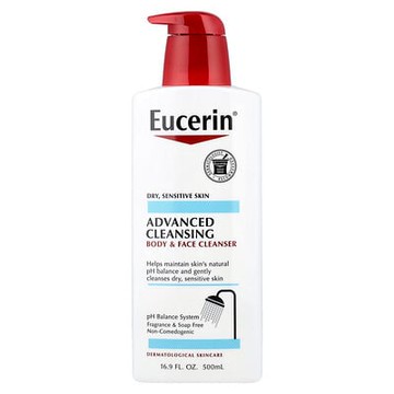 Eucerin, 高級清潔，身體和面部清潔劑，無香料，16.9 盎司（500 毫升）