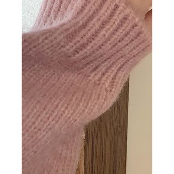 粉色翻領毛衣外套女秋冬短款寬松韓版學生甜美學院風厚款針織開衫