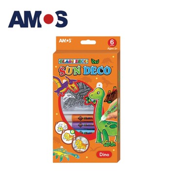 韓國AMOS 6色恐龍主題模型版DIY玻璃彩繪組(台灣總代理公司貨)