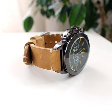 真皮表带黄色白色男士皮革表带腕带