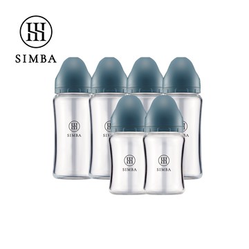 Simba 小獅王辛巴 - 蘊蜜質金玻璃寬口防脹氣奶瓶4大2小全配組-新生適用-波藍