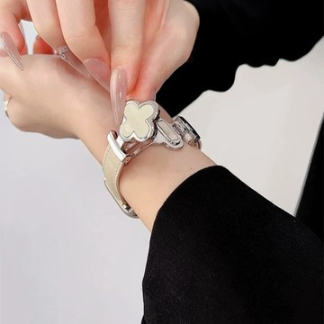 四葉草磁吸扣 真皮錶帶 適用 Apple Watch 11 錶帶 s10 9 8 7 6 5 SE蘋果手錶錶帶 46mm