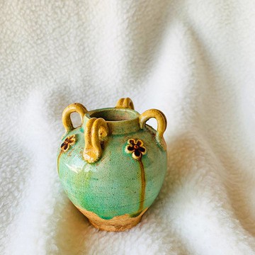 中國 明清青釉四系小罐 │含蓄高雅 冰裂紋 淚痕狀釉