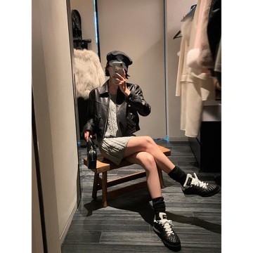 JUSTCHEL復古機車植鞣綿羊皮真皮皮衣美式短款顯高夾克外套女