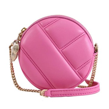 BVLGARI 寶格麗 292256 蛇頭拉鍊吊墜圓餅斜背零錢包/小廢包.桃粉