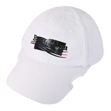 BALENCIAGA 巴黎世家 719364 Gaffer Logo 膠帶貼花刷舊棒球帽.淺灰