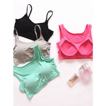 莫代爾帶胸墊罩杯一體無鋼圈文胸短款吊帶背心純色內衣裹胸抹胸