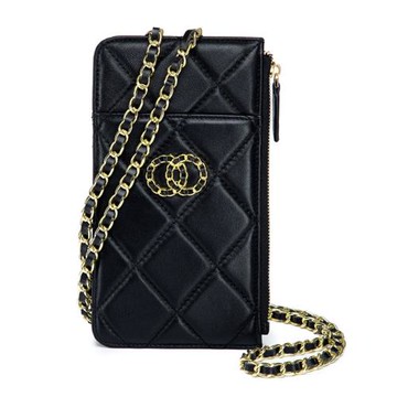 新款真皮小香風菱格手機包女時尚鏈條包潮大容量單肩女斜挎小包