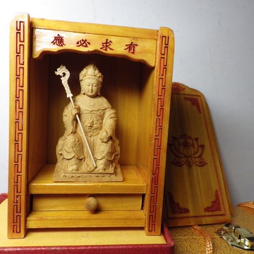 精品隨身佛龕 黃楊木王母娘娘木雕佛像 -