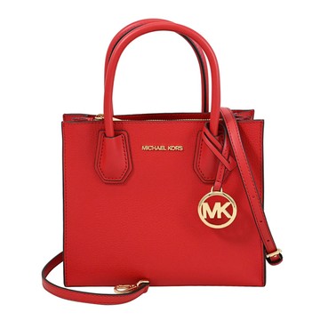 MICHAEL KORS MERCER 浮雕LOGO荔枝皮革兩用托特包.紅