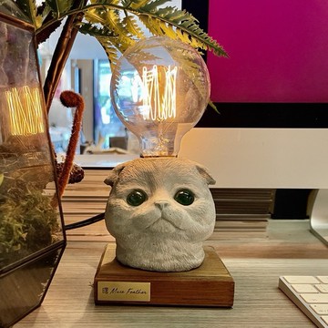 曙MUSE｜摺耳貓木底桌燈  USB燈 手作 LED燈 禮物 創意 氣氛燈 小夜燈 居家擺飾 擴香石 毛孩