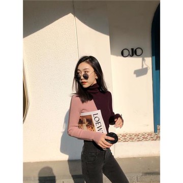 三色針織高領內搭毛衣長袖打底衫