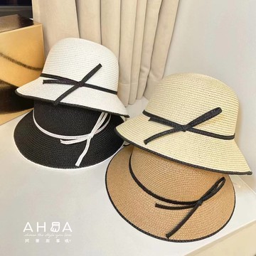 韓系女裝配件 氣質撞色打結線條編織草帽 H0067