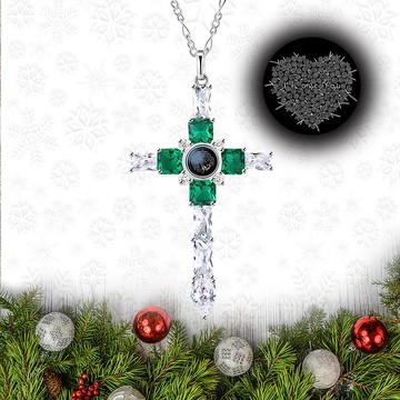 微雕客製內容 銀河十字架 項鍊-祖母綠綠