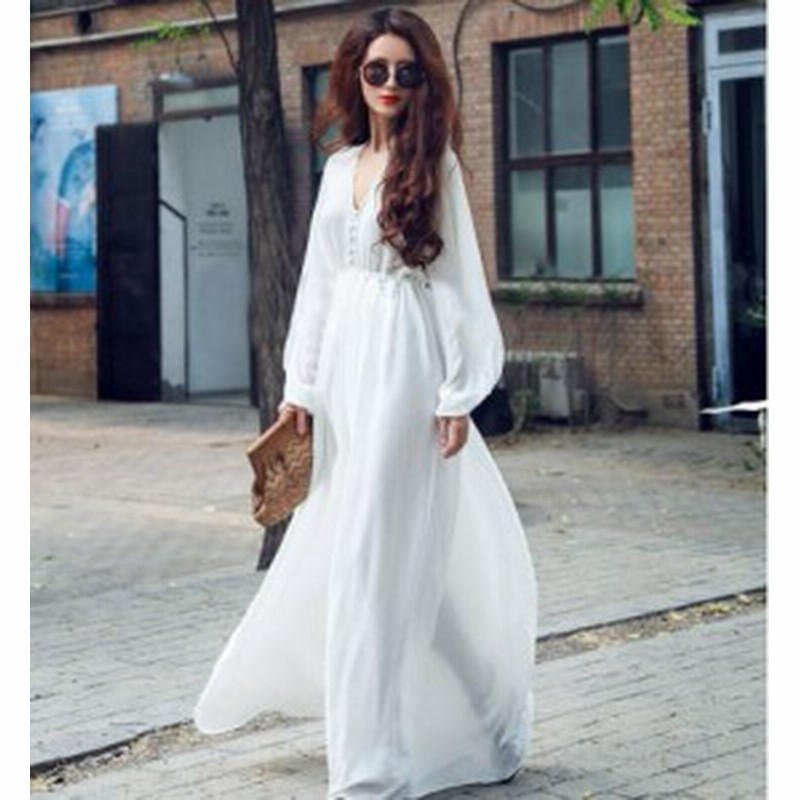 白 マキシワンピース レース シフォンワンピ リゾートワンピ 無地ワンピ カジュアル ロング丈 旅行 海デート リゾート 通販 Lineポイント最大1 0 Get Lineショッピング