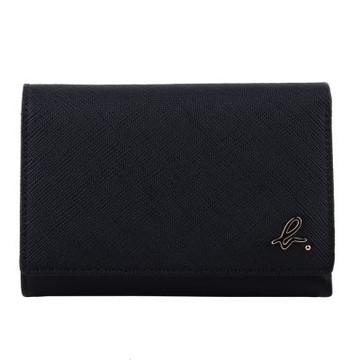 agnes b.金小b-logo 防刮皮革翻扣零錢袋短夾(海軍藍)