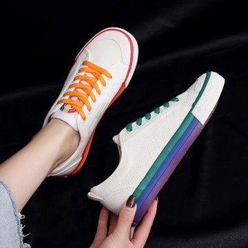 鴛鴦帆布鞋女2025春季新款韓版百搭彩虹秋鞋ins街拍小白鞋潮鞋子