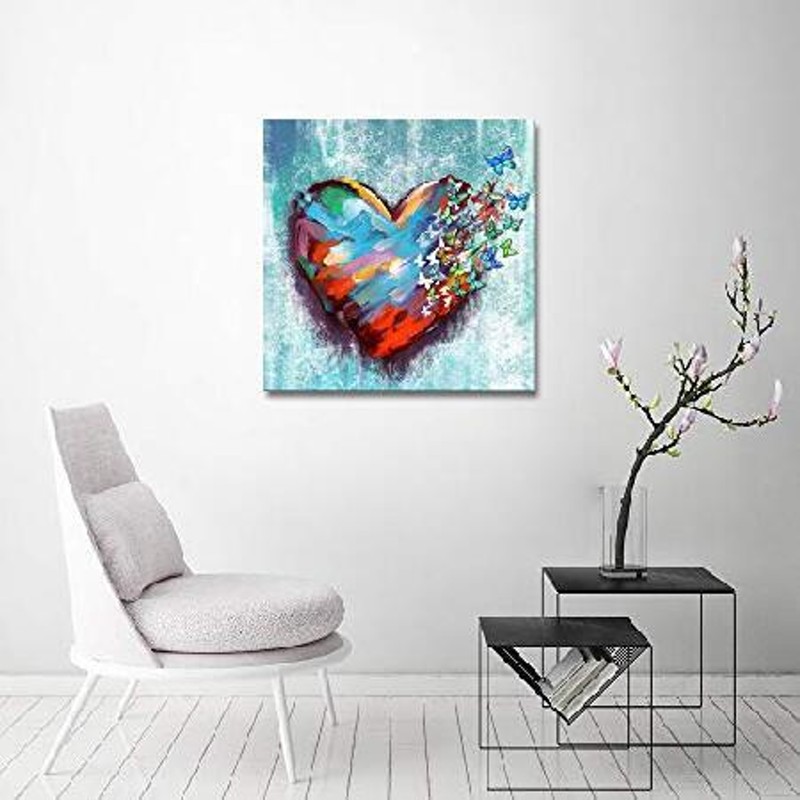 Derkymo Love Heart Butterflies キャンバス壁アート 美しい愛 絵画
