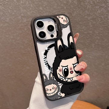 黑色炫酷拉布布適用蘋果17/16promax手機殼iPhone15plus磁吸殼14亞克力13鏡頭支架12防摔11硬殼