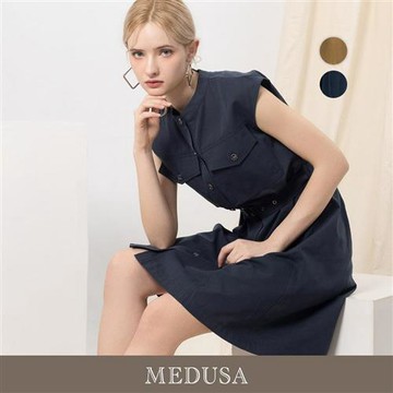 現貨【MEDUSA 曼度莎】工裝風衣感鈕釦休閒洋裝 - 2色（M-XL）｜休閒洋裝 腰帶洋裝 短洋裝