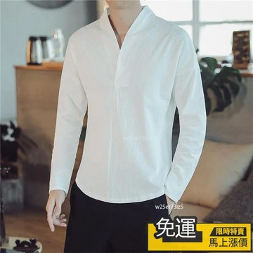 🔥熱賣🔥 漢服長袖T卹男青年中國風新中式打底內衫民族茶服小衫體恤上衣