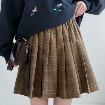 現貨★復古毛料格紋鬆緊腰內襯褲百褶短裙(共2色)1104 【NR2334】