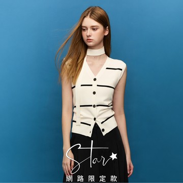 【追加到貨】STAR V領撞色造型綁帶針織背心上衣