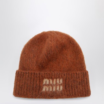Rust-colored mohair-blend beanie