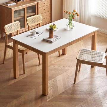 源氏木語鹿特丹橡木實木原木色岩板餐桌1.4MY150R17-(H014413746)