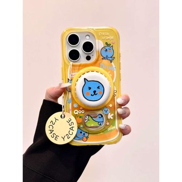 韓系ins可愛橙汁酷兒開瓶器磁吸支架適用蘋果15promax新款iPhone16promax手機殼14二合一13個性創意16P防摔套