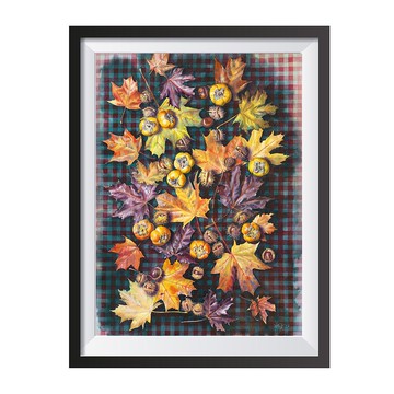 秋季靜物水彩海報博物館品質印刷牆藝術