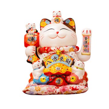 Cherry 八方來財寶槌大開運 搖手陶瓷招財貓 (高32CM )