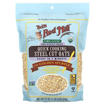 Bob's Red Mill, 有機速煮鋼切燕麥，全穀物，1 磅 6 盎司（624 克）
