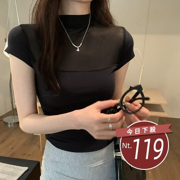【台灣發貨】韓版網紗小心機微透短袖上衣 衣服 女裝 t恤 短袖t恤 上衣【T655】