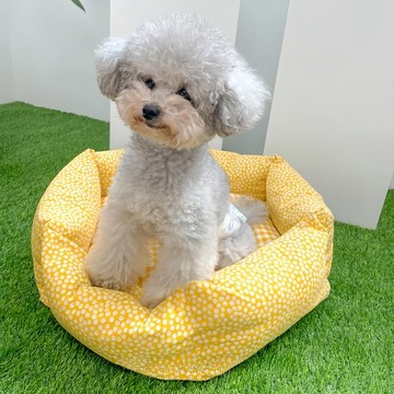 沐慕家居 冬夏兩用款寵物睡窩  M(直徑55cm)  奶油黃碎花  1個