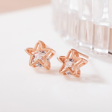 [RS獨家設計]雙子星願925純銀鏤空星星鋯石耳環【VRS165】-玫瑰金