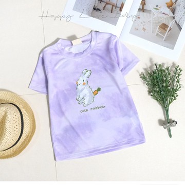 暈染塗鴉胡蘿菠捲捲兔柔軟棉質短袖上衣 春夏童裝 女童上衣 女童短袖 女童棉T 女童T恤 短袖上衣