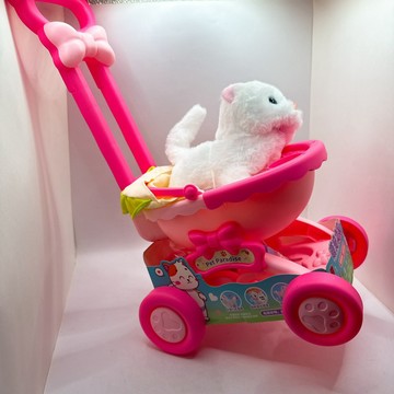 《翔翼玩具》萌寵手推車玩具狗 電動寵物 仿真小狗 會走路 女孩過家家 電動寵物 寶貝推車 仿真狗狗 玩具手推車 毛絨玩
