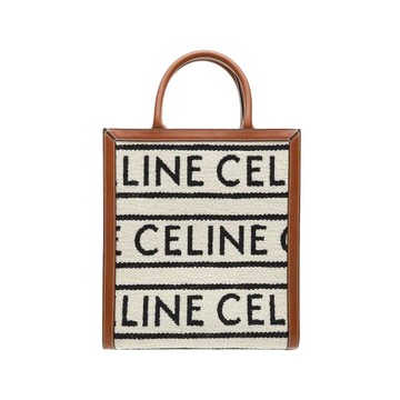 CELINE VERTICAL CABAS 帆布拼接皮革標誌字母印花豎版托特包琴譜包 小號