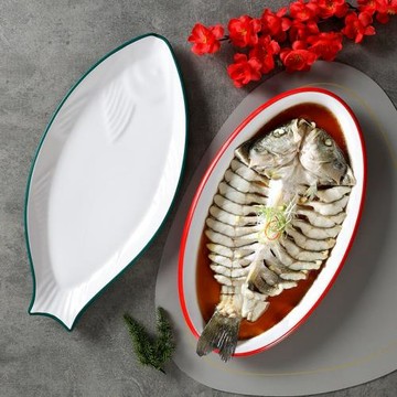 密胺餐具魚盤雙色橢圓盤商用餐廳飯店專用盤子酒店餐盤仿瓷炒菜盤