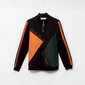 CLL巧玲瓏 雙色拼接立領長袖上衣 1303010