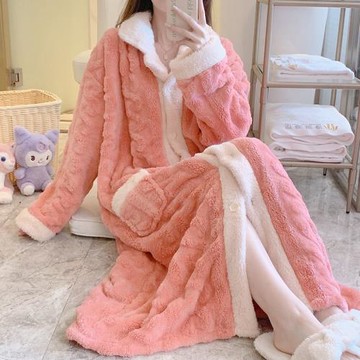 秋冬季睡裙女長款加厚保暖可外穿珊瑚絨睡袍可愛簡約居家服睡衣冬