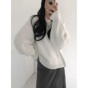 「買到戀愛 闆娘任性價」韓版V領針織衫女 辣妹性感修身純欲針織上衣 寬鬆顯瘦長袖衫 慵懶風毛衣日韓毛衣oversize下