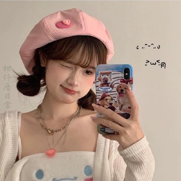 🔥3件8折🍊台北出貨🍊可開發票 2026新款夏季愛心薄款透仔貝雷帽女復古時髦日系甜美雲朵畫家帽子