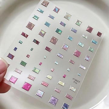 ❤️臺灣出貨❤️Ins夏日多巴胺極光方形定製美甲貼紙燙銀鐳射幻彩晶石輕奢顯白貼✨好物甄選