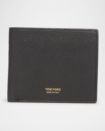 Men's T Line Grained Leather Bifold Wallet