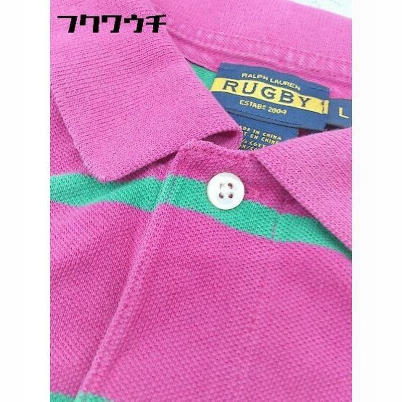 【美品】ポロラルフローレン　ラガーシャツ　ボーダー　ピンク×グリーン　L Ralph Lauren ラルフローレン ボーダー 長袖 ラガーシャツ